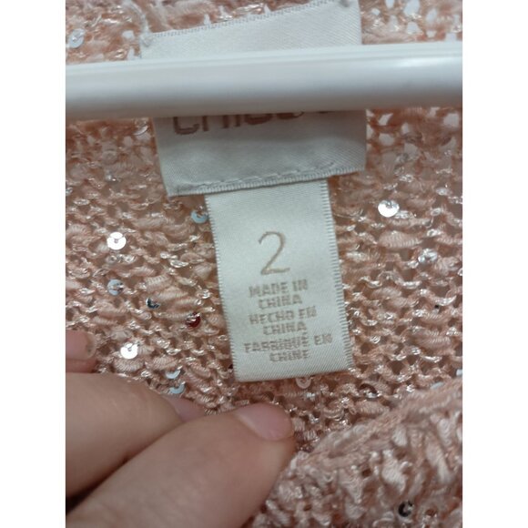 Chicos Sequin Shine Sweater Womens Large Paris Pink Pullover Holiday Fairy NWT - Picture 6 of 12